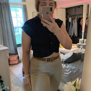 Cropped button up blouse with polka dots
